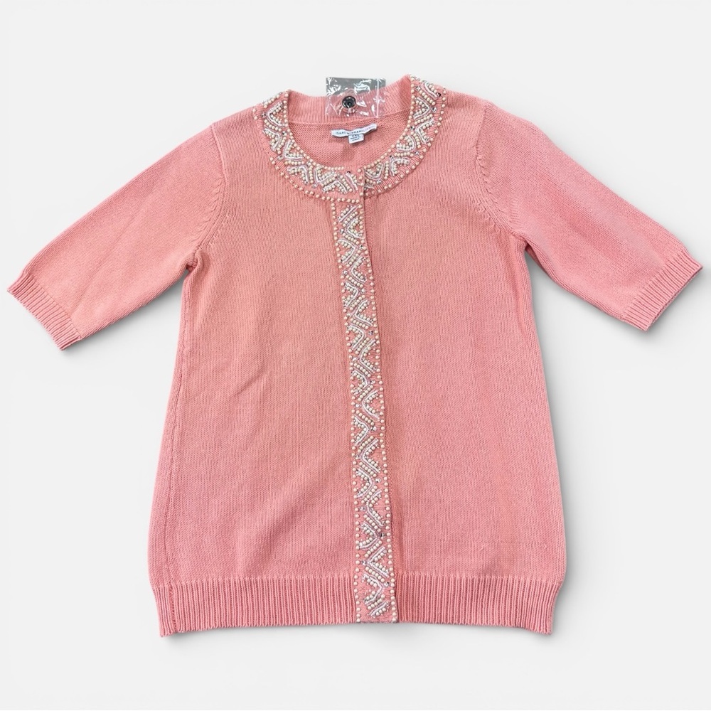 Isaac Mizrahi Live Beaded Knit Sweater XXS Pink Embellished NWOT